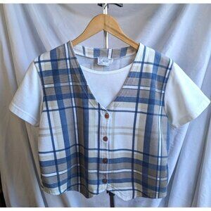 Plaid Blue and White Women's Top